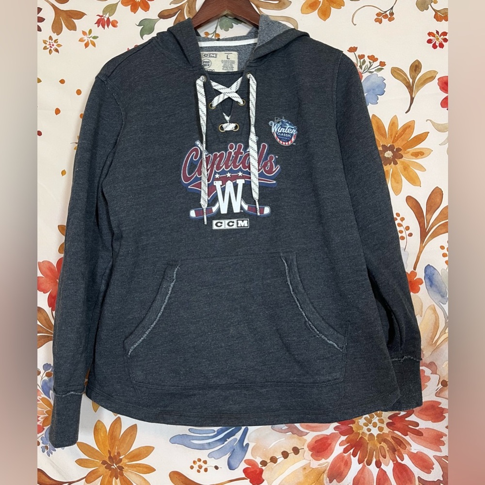 Washington Capitals Grey Womens L Lace Up Winter Classic 2015 Fall Hockey Hoodie